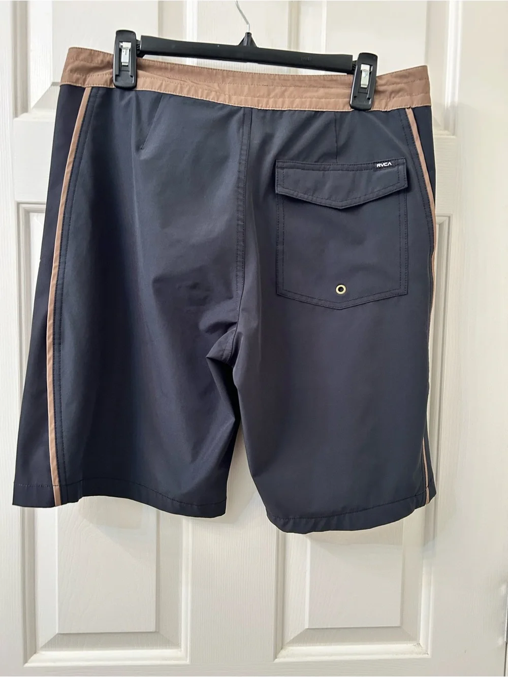 RVCA Black Swim Board Shorts with Tan Waistband